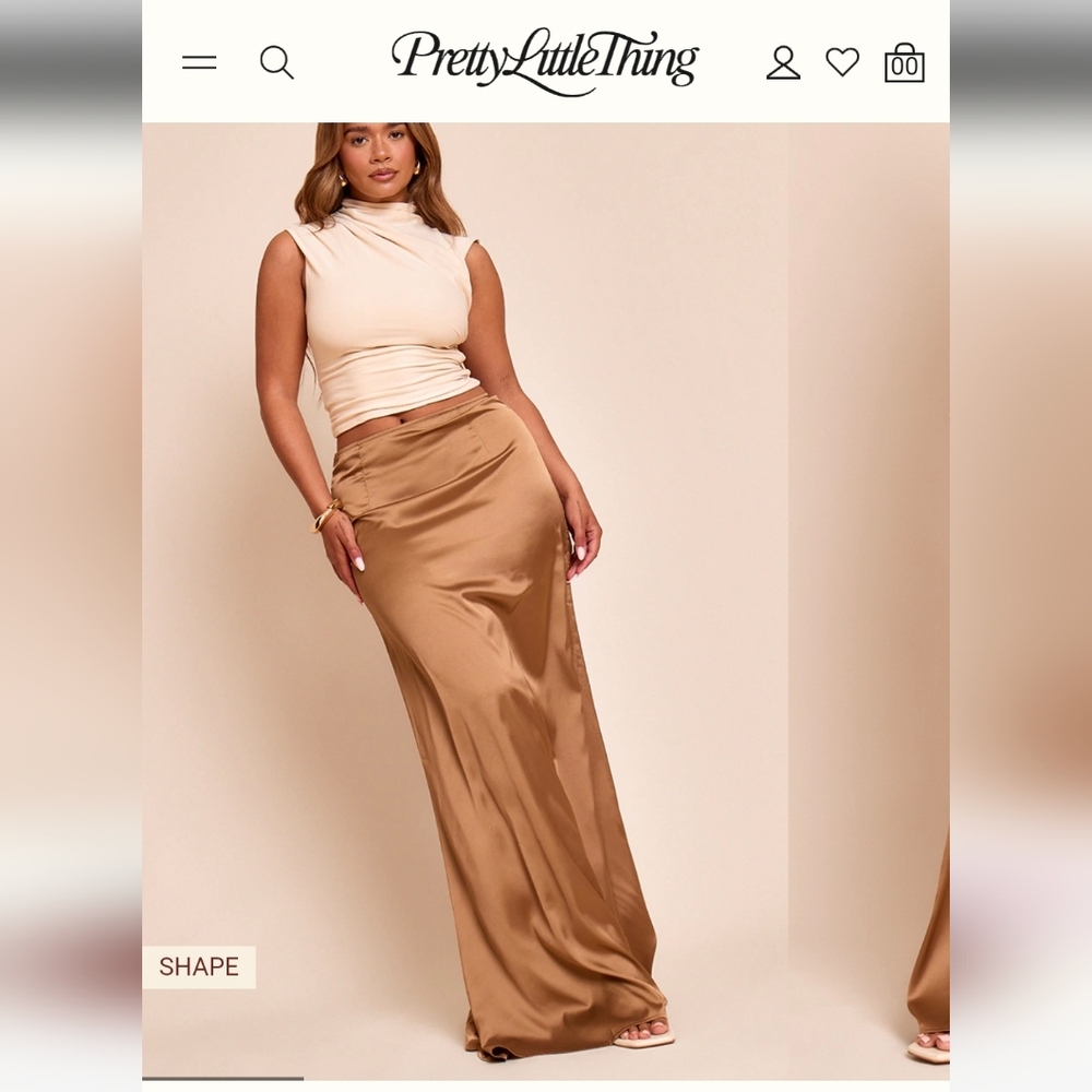 NWT PrettyLittleThing Shape Mocha Satin Highwaisted Maxi Skirt, Size 6